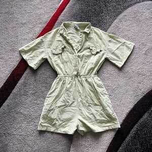 Princess Polly Lime Green Safari Shirt Romper